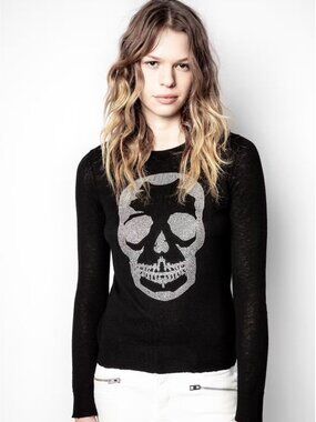 Zadig & Voltaire Miss Bis Cashmere Skull Crystal Sweater Black XS NWT